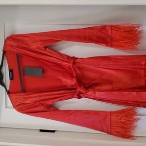 Red feather trim robe dress size small